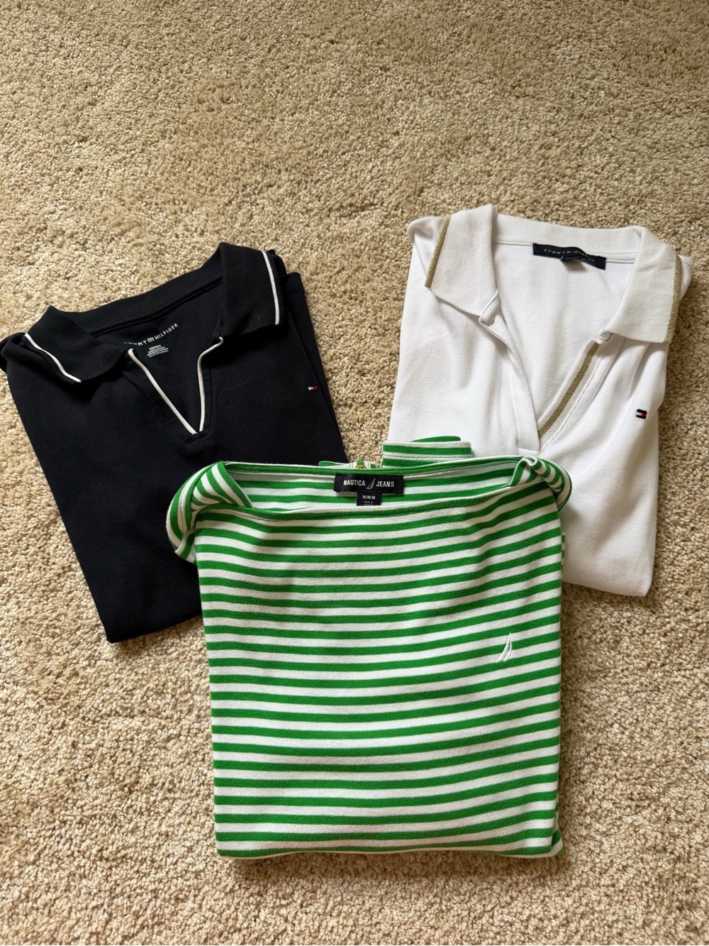 Nautica Green & White Striped Boatneck Top with White Jeans, two TH Polo tops - Picture 3 of 16